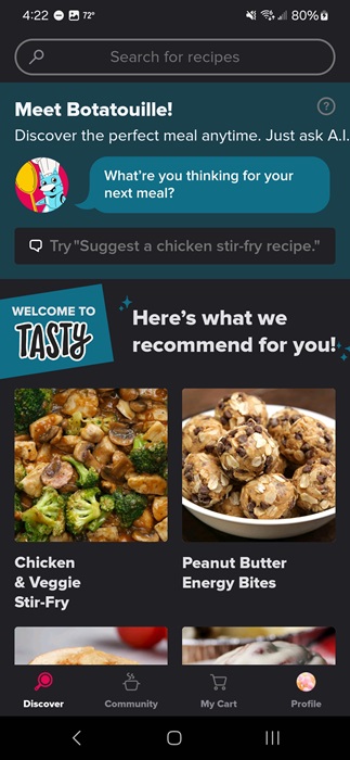 Using Tasty to find new recipes to try.