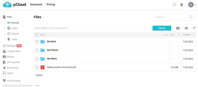 Adding new files to pCloud, one of the best Google Photos alternatives.