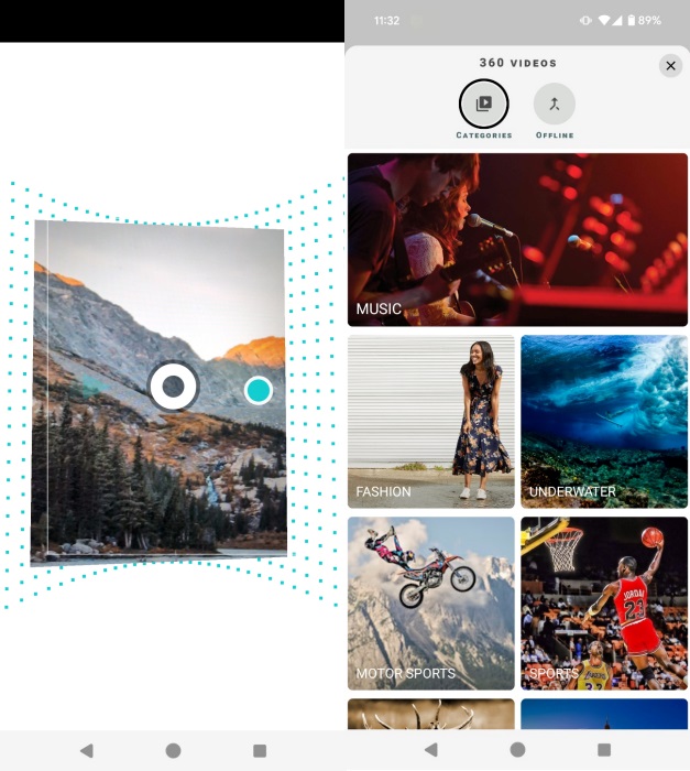 Panorama 360 app interface overview on Android.