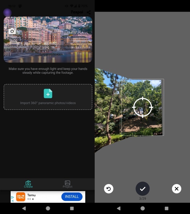 360 Photo Sphere Camera app interface overview on Android.