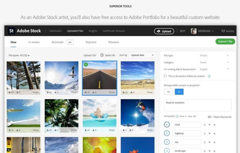 Sample of an Adobe Stock seller portfolio site.
