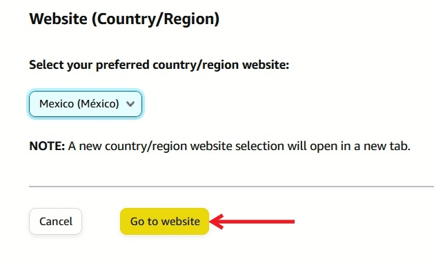 Clicking on "Go to website" button in Amazon in browser.
