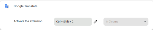 A screenshot showing the Google Translate extension receiving a new hotkey.