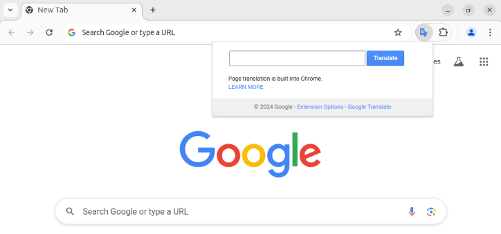 A screenshot showing the Google Translate extension working with the hotkey toggle.