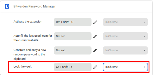 A screenshot highlighting a extension keybind with a non-grayed out "In Chrome" dropdown box.