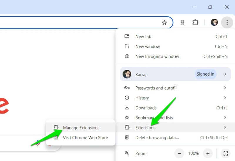 Chrome Manage Extensions