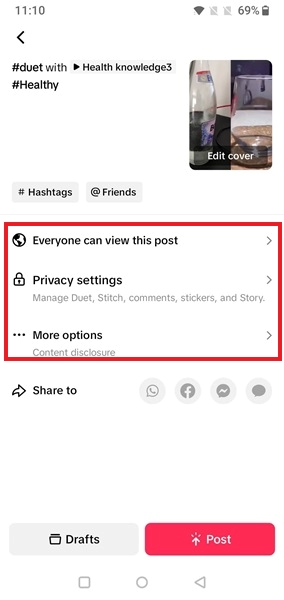Checking privacy settings for Duel in TikTok app.