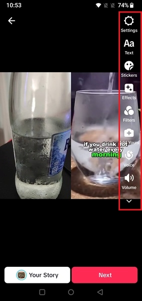 Additional edit options for Duet in TikTok app. 