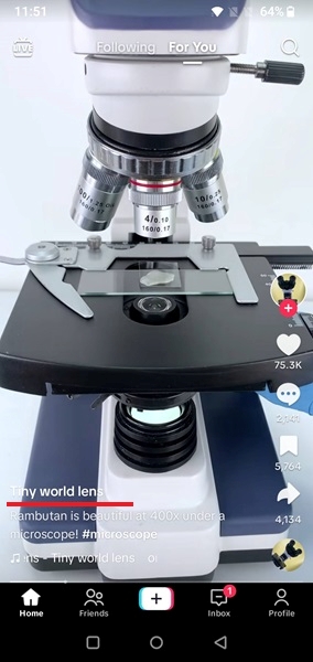 Tapping on name displayed on TikTok video.