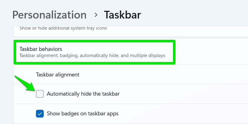 Disable Auto Hide Taskbar
