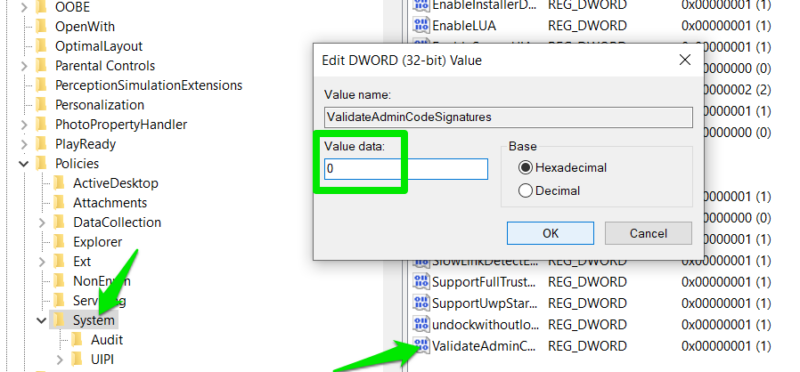 Disable Signature Check Registry