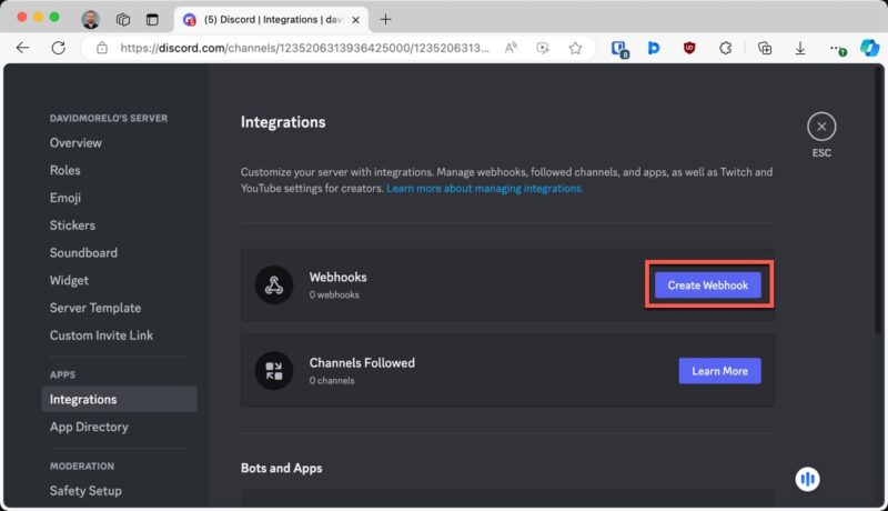 Discord Create Webhook