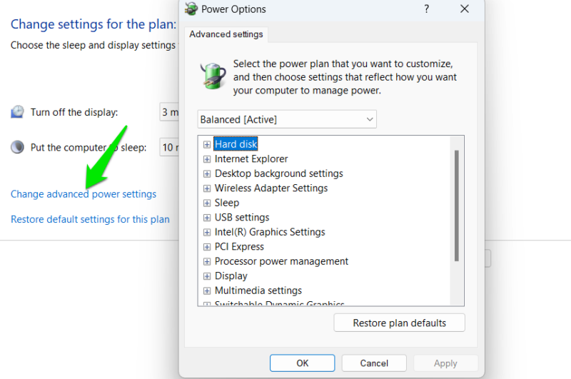 Edit Advanced Power Options