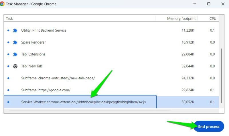 End Chrome Extension Processes