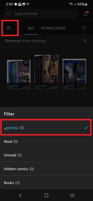 Filtering your Kindle library to only show Prime Reading titles.