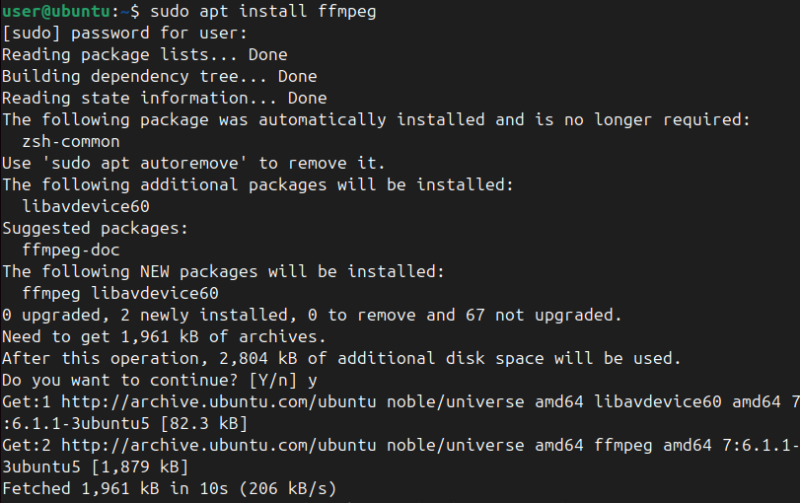 Installing FFmpeg using apt package manager