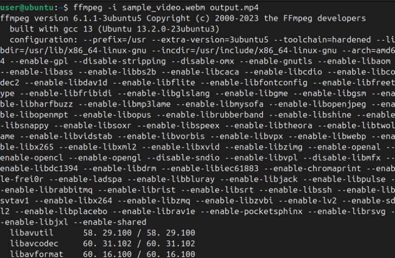 converting webm video to mp4 using FFmpeg Linux tool