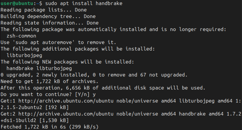 installing HandBrake using apt package manager