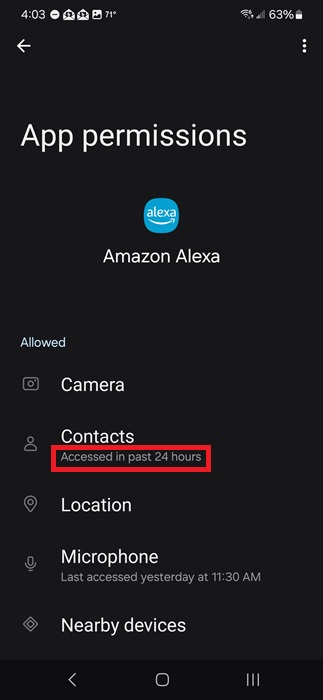 Seeing when permissions were last accessed in Android.