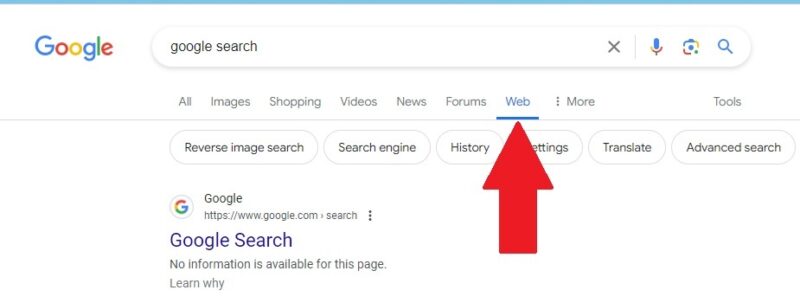 Switching Google search results to web only.
