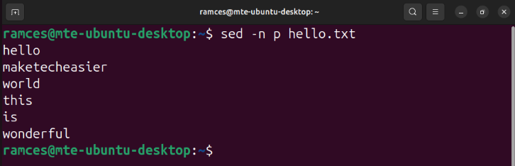 A terminal showing the output of the p subcommand with the -n flag enabled.