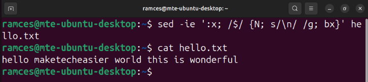 A terminal showing the -i flag in sed, which allows the program to "edit in place" instead of just transforming the stream.