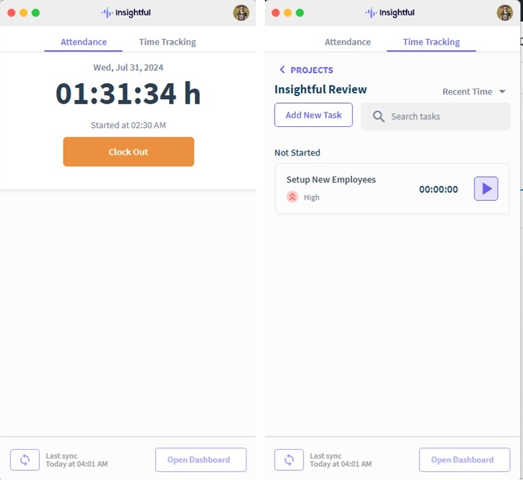 The employee interface for Insightful.io.