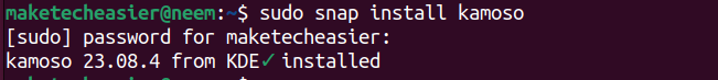 Install Kamoso app using the snap command