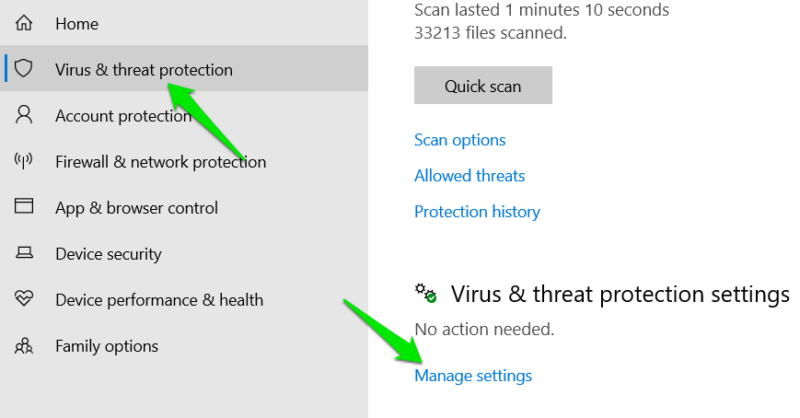 Manage Virus Settings