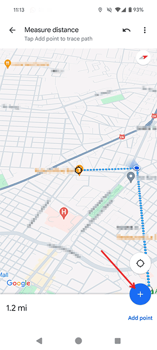 Tapping "Add point" button in Google Maps on Android.