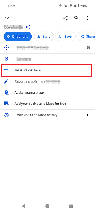 Opting for "Measure distance" option in Google Maps on Android.