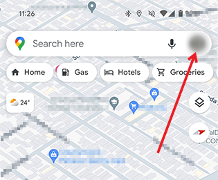 Pressing on profile picture in Google Maps on Android.