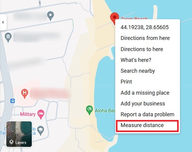 Selecting the "Measure distance" option in Google Maps on PC.