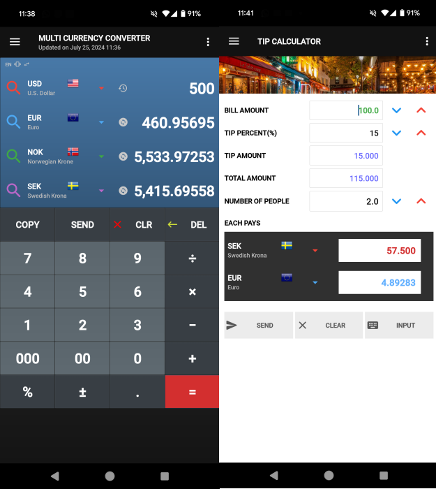 All Currency Converter app interface overview. 