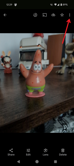 Pressing three dots when viewing Motion Photo on Pixel phone.