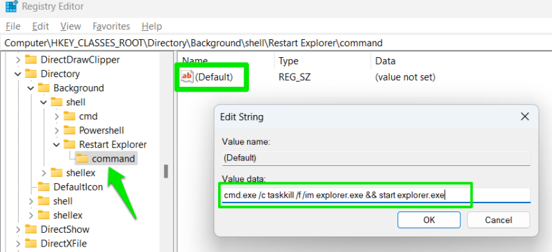 Restart Explorer Command Value