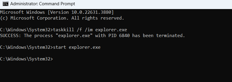 Restart File Explorer from the Command Prompt