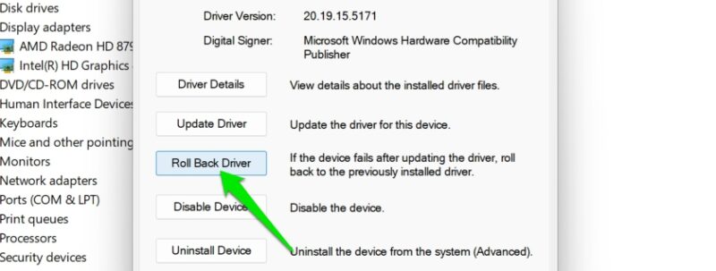 Rollback Drivers Windows