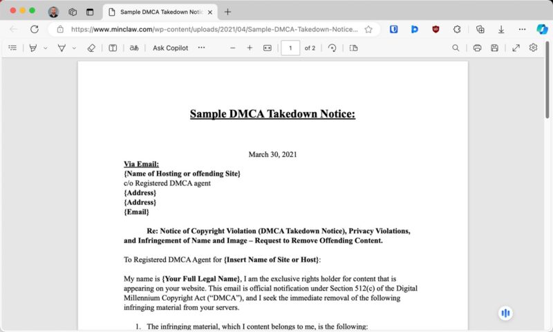 Sample Dmca Takedown Notice