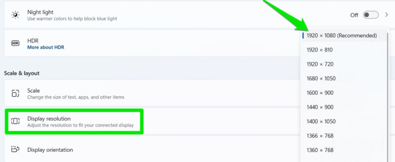Select Recommended Resolution