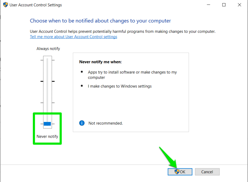 Set Uac Never Notify