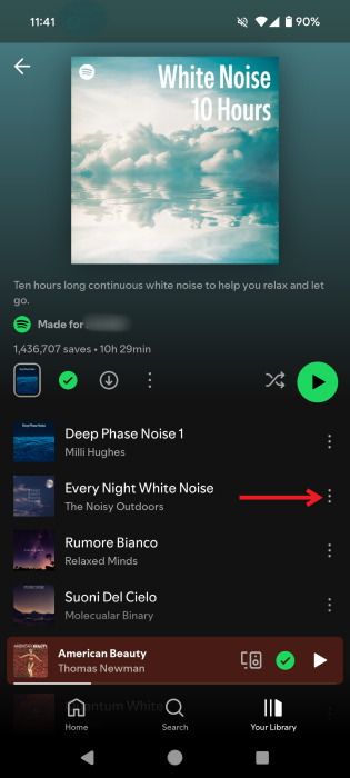 Tapping three dots next to individual song in Spotify app for Android. 