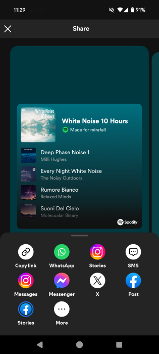 Playlist sharing options in the Spotify app on Android.