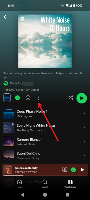 Tapping on the three dots under Playlist in the Spotify app for Android.