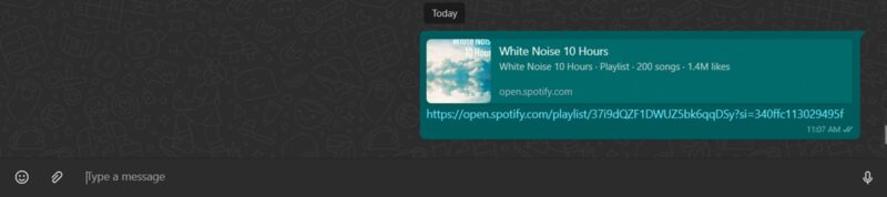 Sharing playlist on WhatsApp for desktop. 