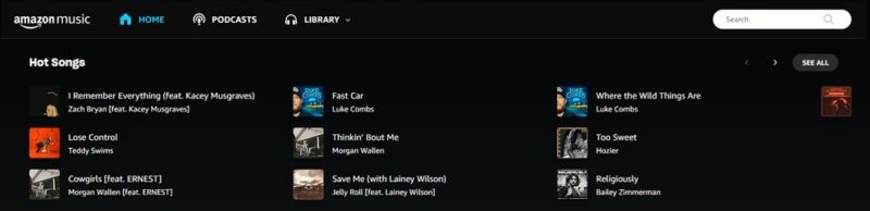 Amazon Music view via Amazon website after you've logged in with Prime. 