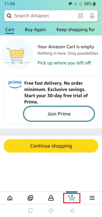 "Join Prime" button visible via the Amazon Shopping app for Android.