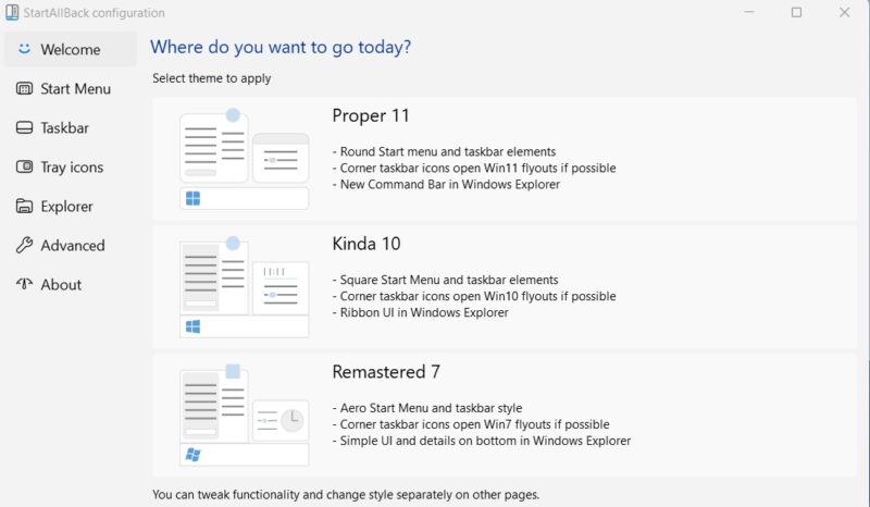Startallback Interface