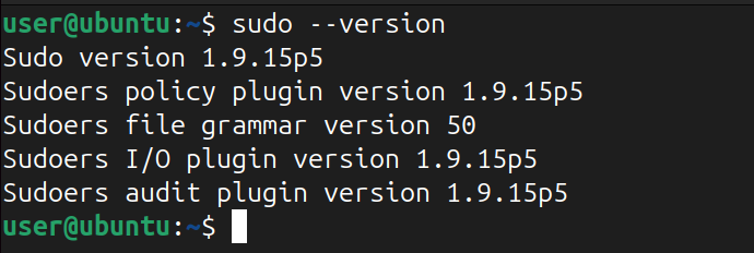 checking version of sudo in Linux terminal.