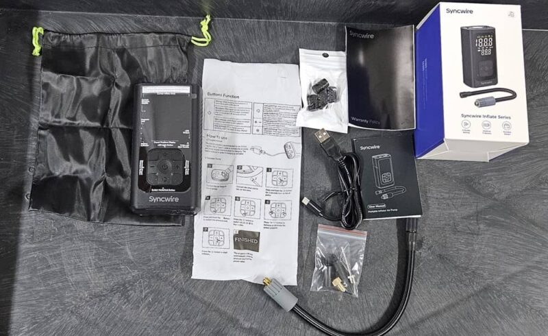 Syncwire accessories and tire inflator.